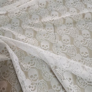 Skull and Roses lace Fabric, Skulls Halloween fabric Halloween Tablecloth DIY Supplies, Gothic wedding Decor by the yard