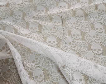 Skull and Roses lace Fabric, Skulls Halloween fabric Halloween Tablecloth DIY Supplies, Gothic wedding Decor by the yard