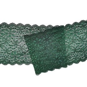 Hunter Green Stretch Lace Trim: 6-Inch Wide, 5 Yards