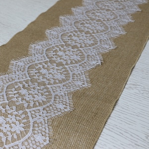 Burlap table runner with lace  farmhouse decor Burlap Lace Decor burlap lace runner Barn Wedding
