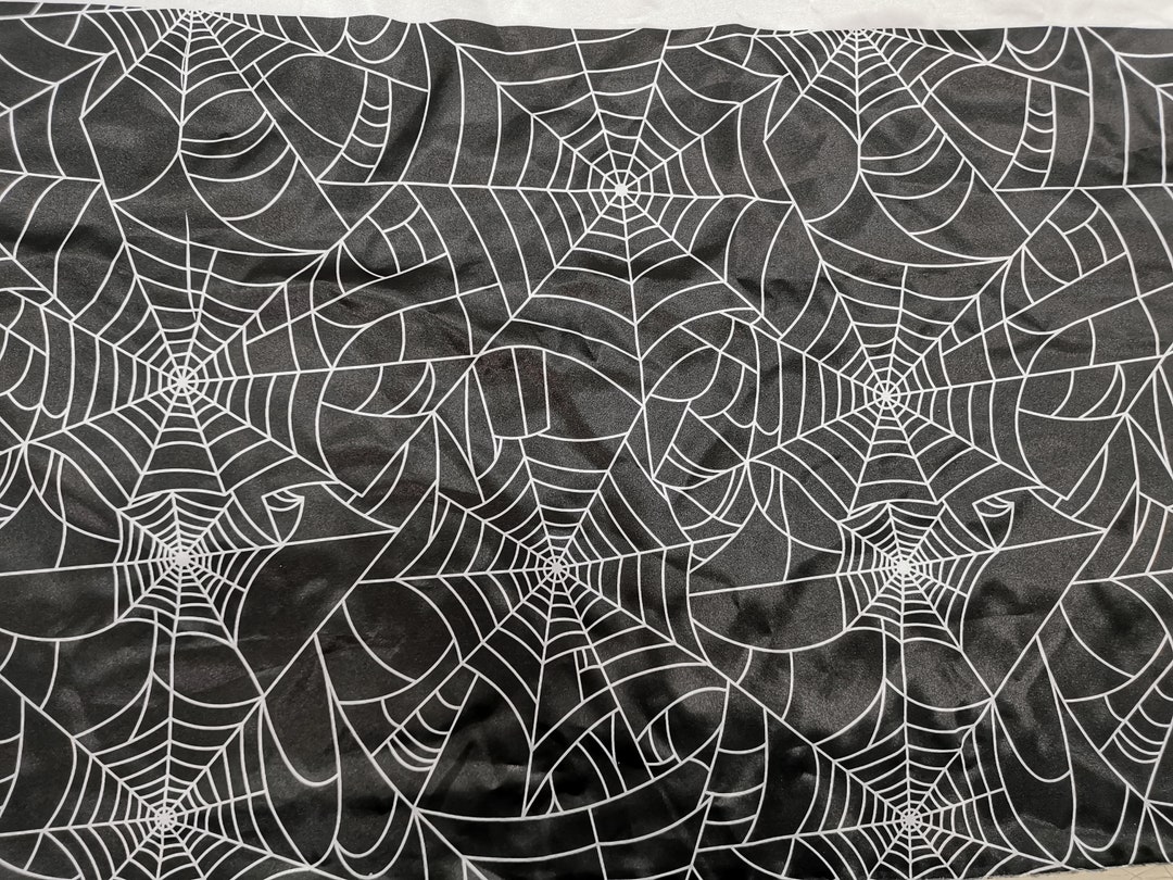Halloween Spider Web Fabric, Black Satin Cobweb Prints, Holiday Sewing ...