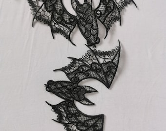 Chauves-souris en dentelle noire : décoration de mariage d&#39;Halloween brodée