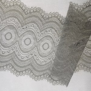 Gray Stretch Lace Trim for Lingerie   9&quot; wdie stretch lace trim lingerie  by the yard or wholesale