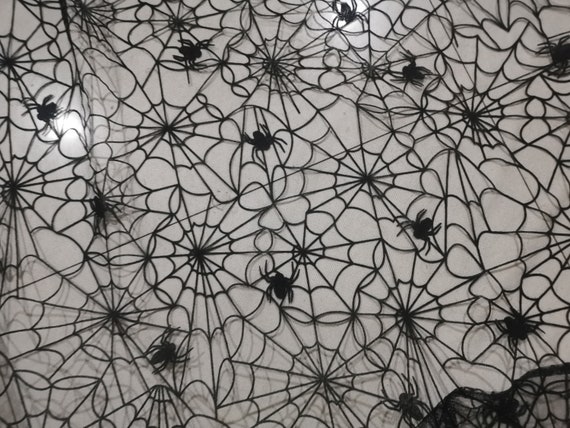 Black Spider Flocking on Tull Mesh Spider Fabric Spider Web