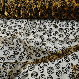 Pumpkin Flocking on Organza Fabric - 58&quot; Wide, By The Yard