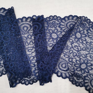 5 yards Navy Stretch Lace Trim for Lingerie 8&quot; wdie stretch lace trim lingerie