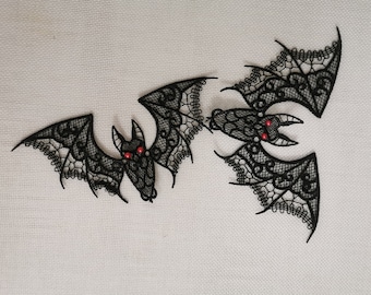 Black lace bat Embroidered Lace Bats lace bats Black Halloween Decoration Black bats with red eyes