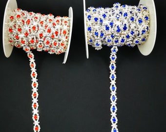 Silver Rhinestone Chain Trim: Crystal, Blue, Red - DIY Jewelry Making