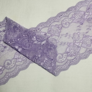 5 yards 7&quot; wide lavender Elastic Lace stretch lace  lavender stretch lace trim