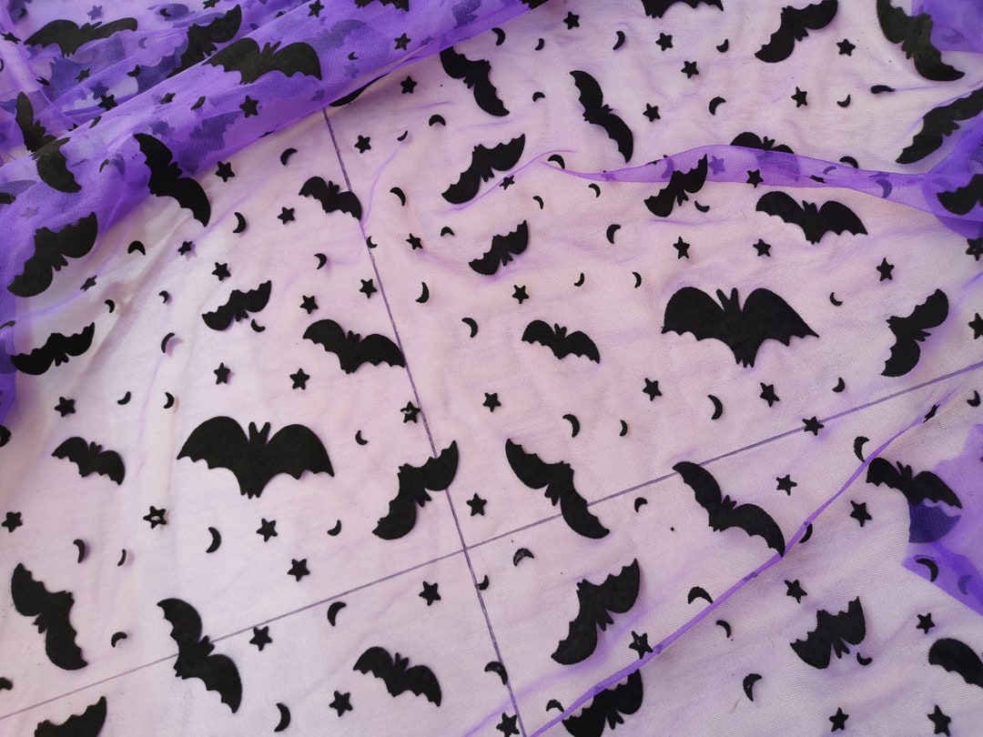 Mesh Fabric With Bats Black Bat Print Fabric for Halloween Flying Bats