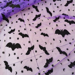 Mesh fabric with bats black bat print fabric for Halloween  flying bats mesh fabric by the yard