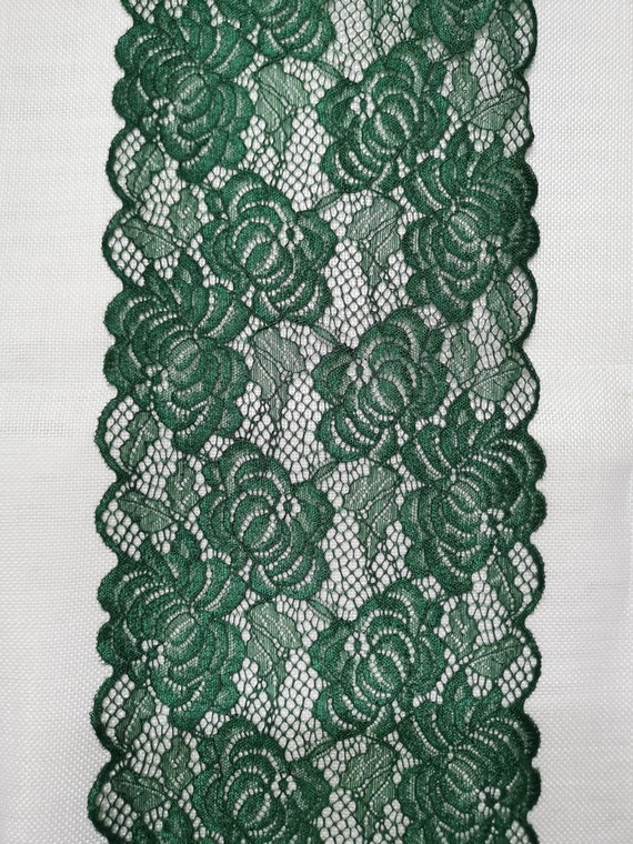 Hunter Green Stretch Lace for Lingerie Dark Green Lace Trim Lingerie Lace  by the Yard 