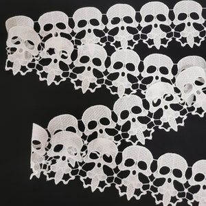 70mm off white skull lace trim, Halloween skull lace, Halloween sewing supplies, Gothic wedding decor Dem Bone lace