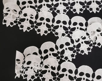 70mm off white skull lace trim, Halloween skull lace, Halloween sewing supplies, Gothic wedding decor Dem Bone lace