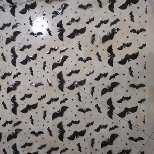 Halloween bat fabric bat and moon black foiled on black tulle mesh  halloween fabric by the yard or wholesale