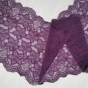 Purple Stretch Lace Trim for Lingerie   8&quot; wdie stretch lace trim lingerie by the yard