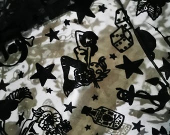 Marine Theme Halloween Fabric : Mermaid, Anchor, Rose, Seastar, Poison Bottle, Tablecloth Curtain Home Decor 1.53m Wide