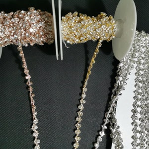 Rose Gold Crystal Rhinestone Trim: Thin Embellishment, DIY by the Yard