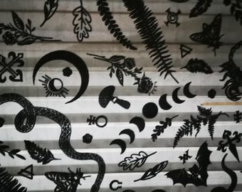 Mesh fabric with bats black bat flocked on tull fabric Bat fabric by the yard