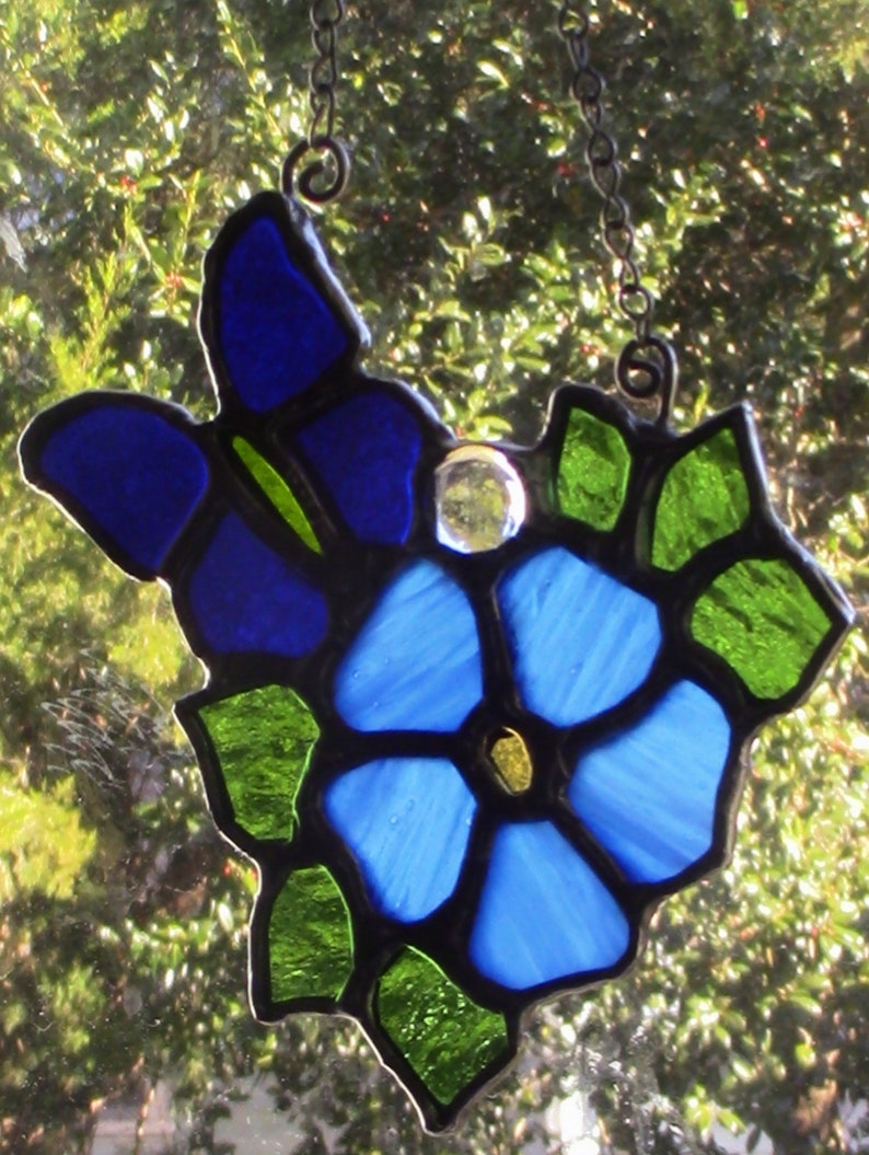 Blue Flower and Butterfly Stained Glass