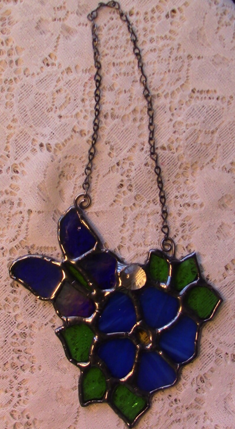 Blue Flower and Butterfly Stained Glass