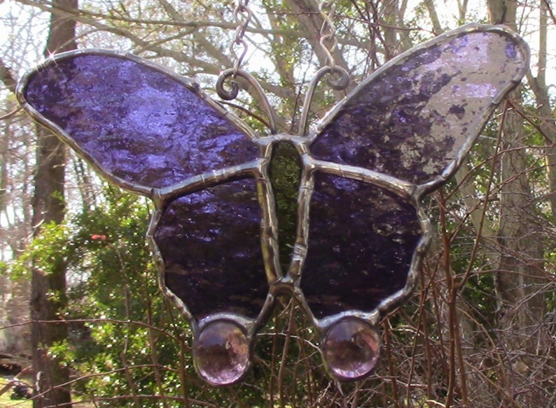Purple Butterfly with Violet Cabochons Stained Glass 4 34