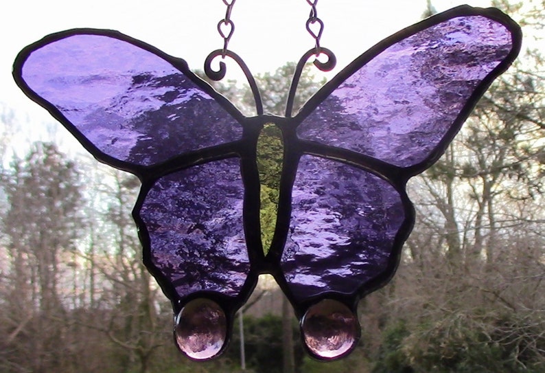 Purple Butterfly with Violet Cabochons Stained Glass 4 34