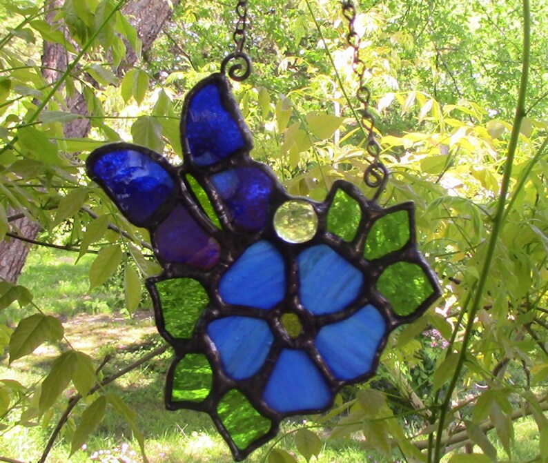 Blue Flower and Butterfly Stained Glass