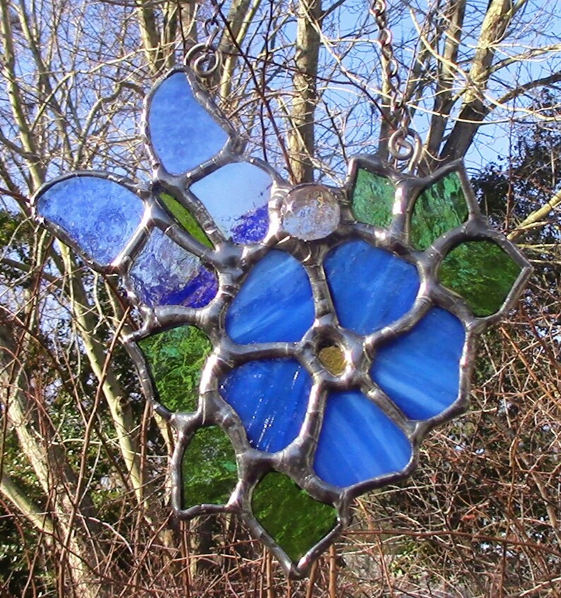 Blue Flower and Butterfly Stained Glass
