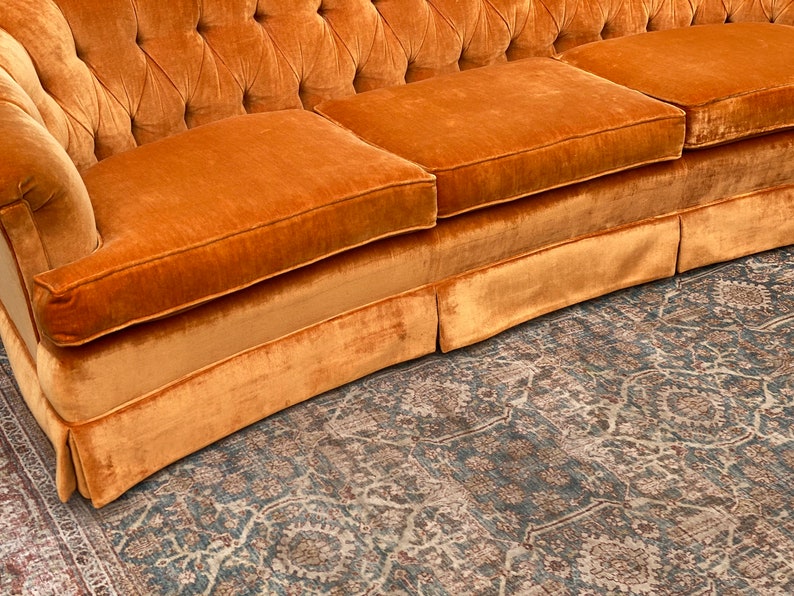 Vintage Orange Velvet Tufted Sofa Couch Etsy