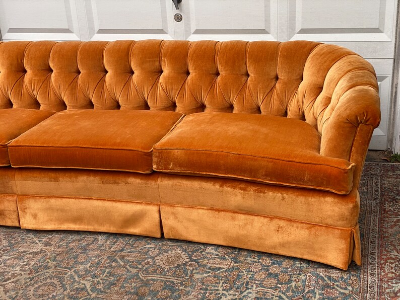 Vintage Orange Velvet Tufted Sofa Couch Etsy