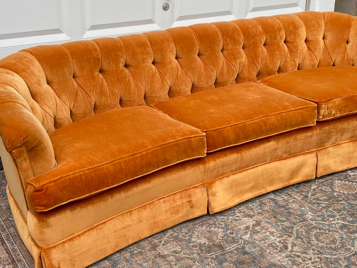 Vintage Orange Velvet Tufted Sofa Couch Etsy