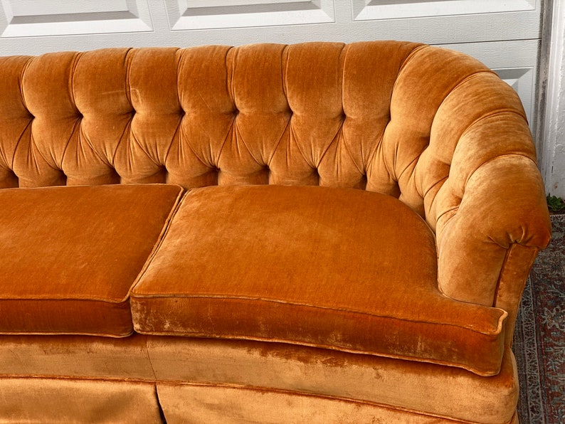 Vintage Orange Velvet Tufted Sofa Couch Etsy