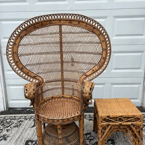 Emmanuelle Wicker Rattan Peacock Chair with Stools