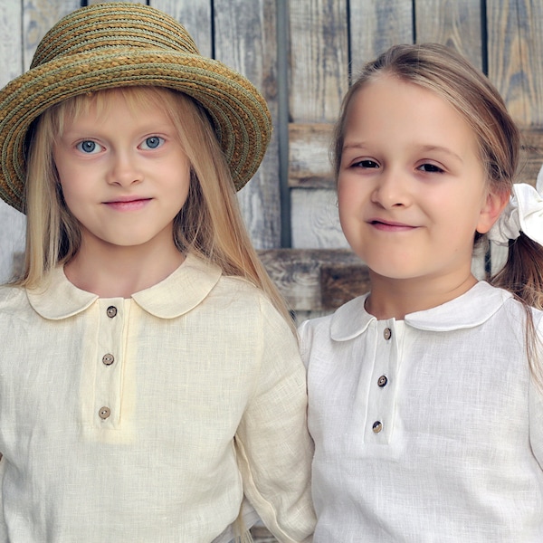 Chemise de la jeune fille avec col, blouse fille blanc, chemisier fille avec col, les filles chemisiers, chemise blanche pour les filles, à col chemise blanche pour les filles