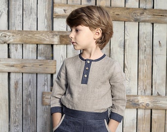 Boys linen shirt with buttons , Natural linen top for boys, Linen clothes for kids, Linen boys outfit, Boy shirt, Linen top, Boys shirt set