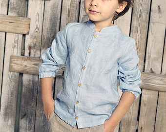 Linen boys dress shirt ,15 colors, Blue linen top for boys, Linen clothes for kids, Linen boys outfit, Boy shirt, Linen top, Blue boy shirt