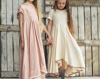 Linen girls dress,  Flower girl dresses, Toddler baptism dress, Girl occasion dress, Long dress for girl, Dresses for girls, Flower girl