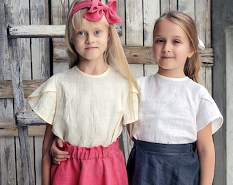 Falda de niña, traje de niñas de lino, faldas para niñas, falda y blusa set para niñas, faldas para niños, falda y top de los niños, lino niñas set