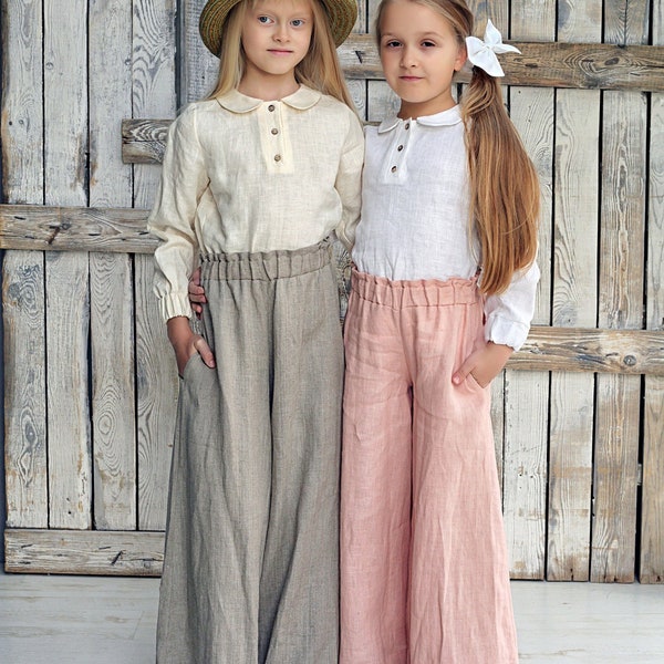 Girls wide leg pants, Girls linen pants, Girl summer trousers, Toddler girl pants, Girls palazzo pants, Girls pants with pockets