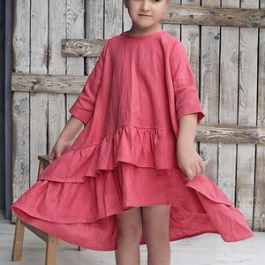 Linen Girls Dress With Ruffles Girl 