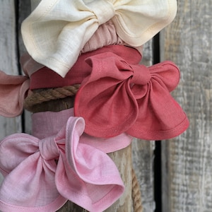 Linen girl headband, Girl bow, Hair bows for girls, Baby headbands, Toddler headbands, Baby girl headbands, Hair accessories ,Baby bows image 1