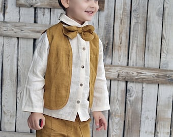 Linen boys 2 piece set, Linen boys vest, Linen boys pants