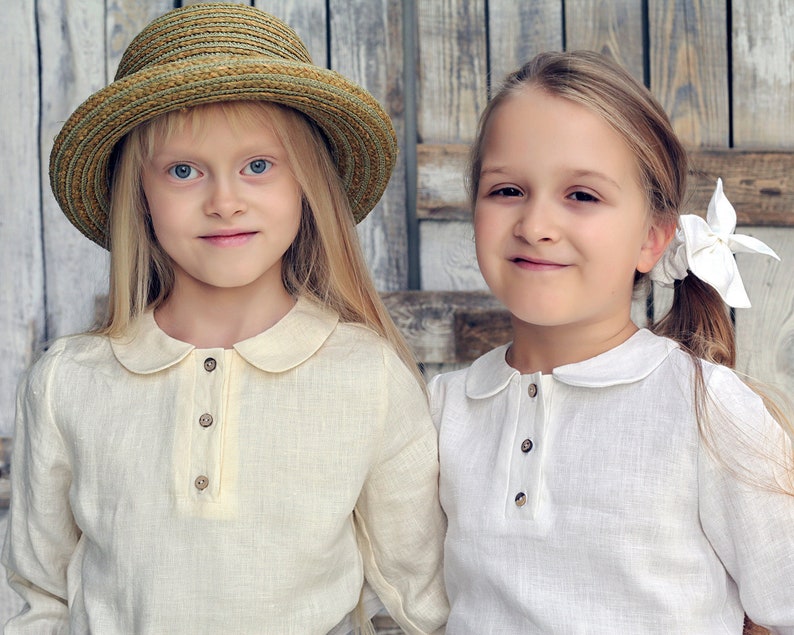 Girl shirt with collar, Girl white blouse, Girl blouse with collar, Girls Blouses, White shirt for girls, Collared white shirt for girls image 1