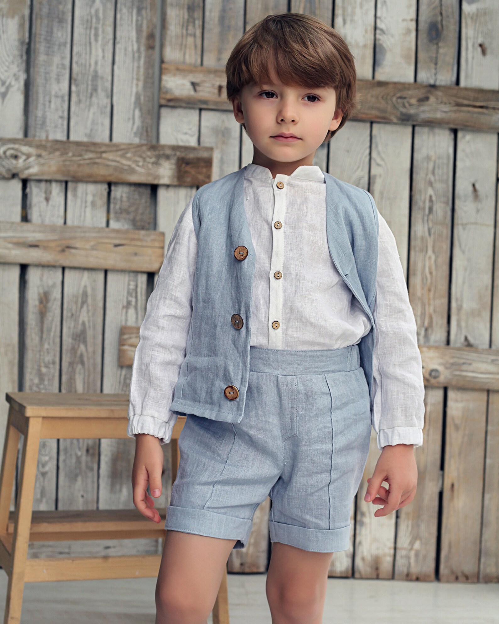 Linen Boys Vest With Buttons, Linen Boys Outfit, Boys Vest Suit, Formal