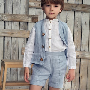 Linen Boys Vest With Buttons, Linen Boys Outfit, Boys Vest Suit, Formal ...
