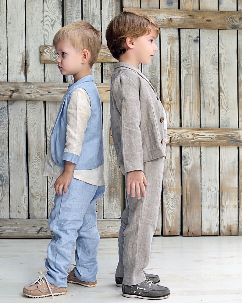 Linen Boys 3 Piece Set, Boys Vest Suit, Boys Suit Set, Boys Pants Suit