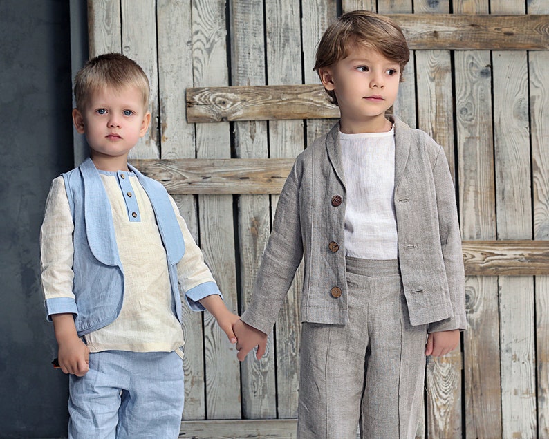 Linen Boys 3 Piece Set, Boys Vest Suit, Boys Suit Set, Boys Pants Suit
