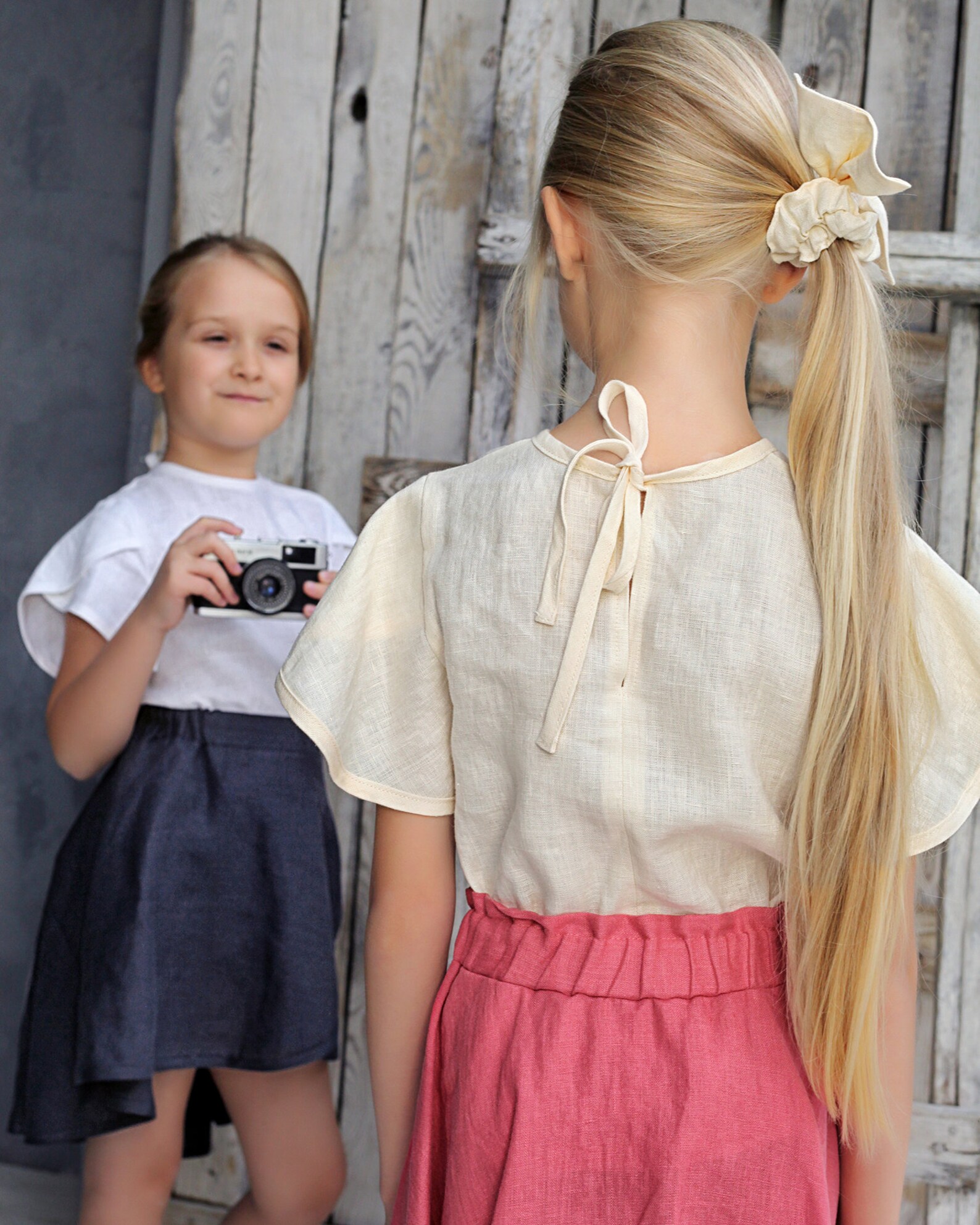 Girl Blouse With Short Sleeves Girls Linen Blouse White Etsy