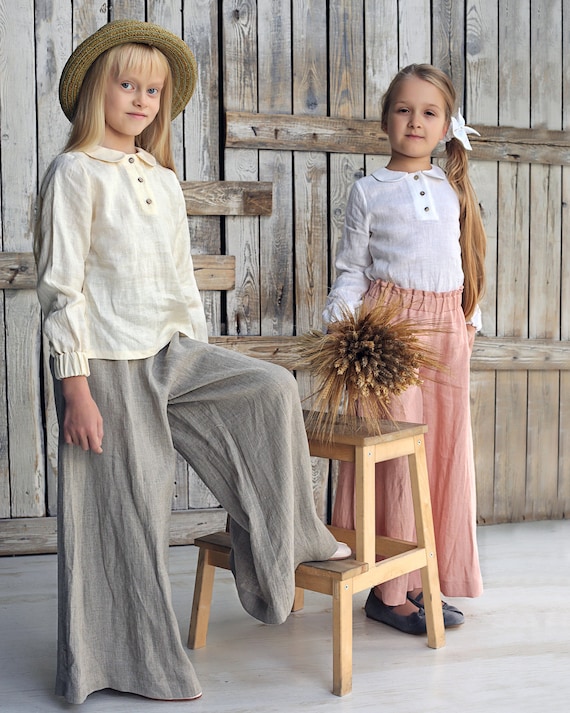 Girls Wide Leg Pants, Girls Linen Pants, Girl Summer Trousers